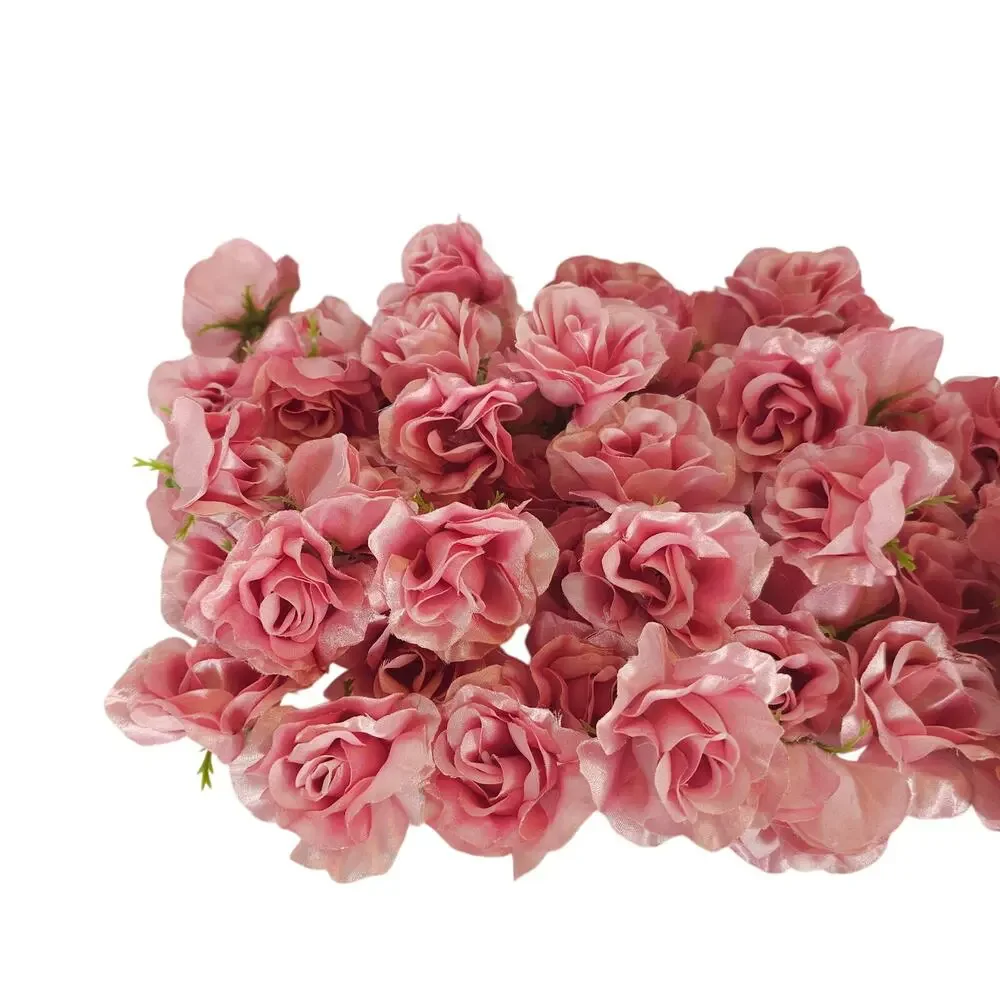 50 Pink Satin Rose Heads Stemless Wedding Floral Craft DIY 2.5in Flowers